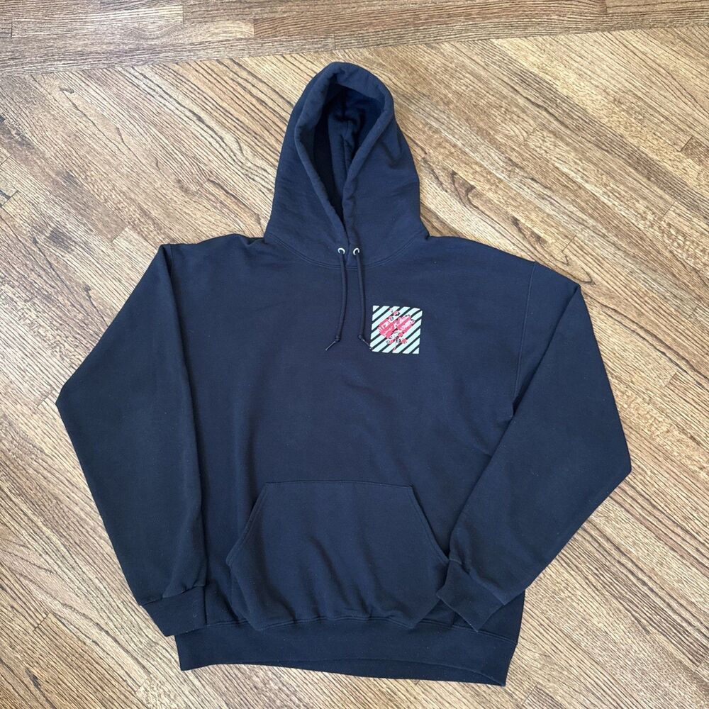 Bowery Supply ‘Everything Comes In Waves’ Graphic Black Roses Pullover Hoodie L